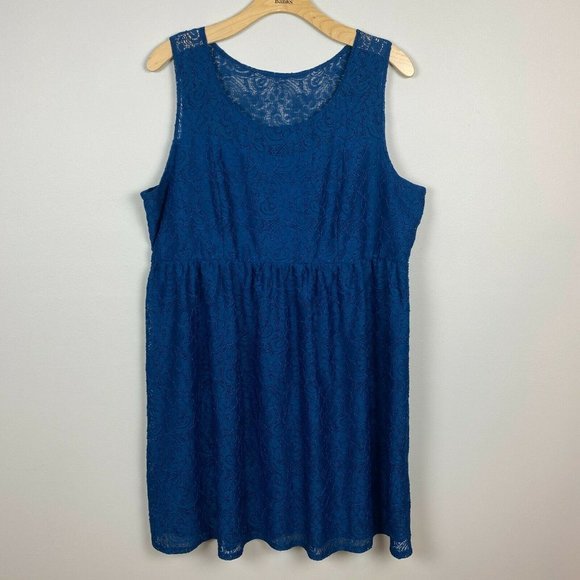 Lane Bryant‎ Dress 24 Lace Fit & Flare Blue Teal Sleeveless A-Line Plus - Picture 1 of 11